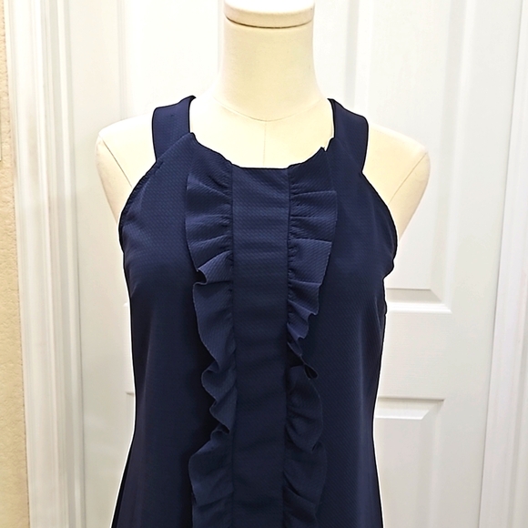 Linda Fashion Ruffle Tunic Halter Neck Dress Navy Blue Size Medium - Picture 5 of 9